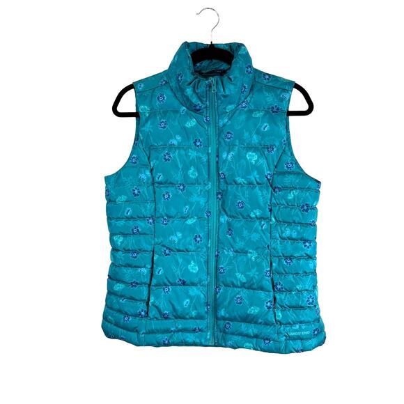 Lands’ End Blue Floral Packable Puffer Vest Women’s S — Après-Ski - Picture 2 of 8